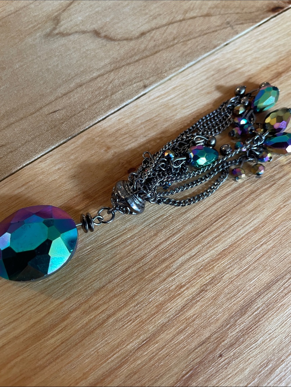 paparazzi Iridescent Multi-Color Faceted Orb Tassel Necklace Set - Picture 3 of 3